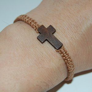 Cross Bracelet,Drawstring Bracelet,Cross String Bracelet,Wood Cross Bracelet